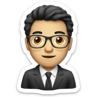 Businessman with black hair with glasses and notebook sticker