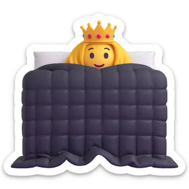 side view of a king bed with a person completely hidden under a blanket, only the blanket visible, 3D emoji style sticker