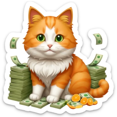 Cute cat surrounded by money sticker