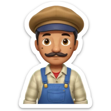 ANIMAL CROSSING CHARACTER ONLY: human famer with a beret and a mustache in the aninal crossing world 3d sticker