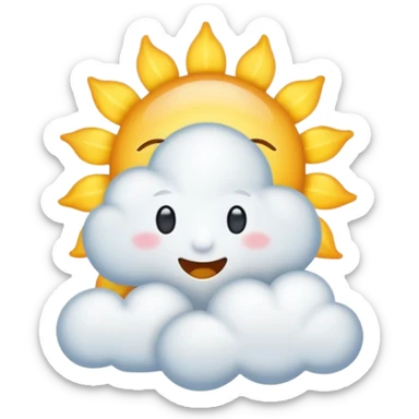 cloud with sun peeking from behind, cheerful emoji style sticker