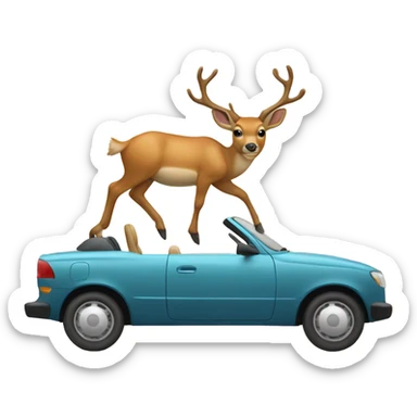 A deer driving a car with a hat on  sticker
