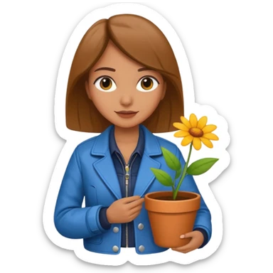 woman holding a flower pot in jacket sticker