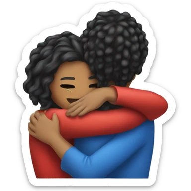 Tow girls hug one hair is red and another blue sticker