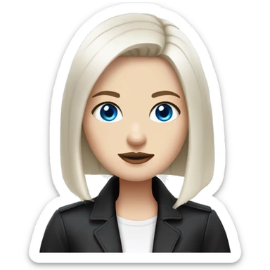 Slavic woman with blue eyes, fair skin, straight gradient bob hair, goth eyes makeup, dressed in white T-shirt and office black jacket. sticker