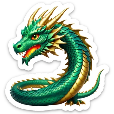 cinematic-noble-dragon-portrait-emoji,-poised-and-majestic,-with-a-sinuous,-elongated-body-covered-in-intricately-detailed,-shimmering-scales-in-hues-of-emerald-and-gold,-and-piercing,-fiery-eyes-that-reflect-ancient-wisdom; sticker