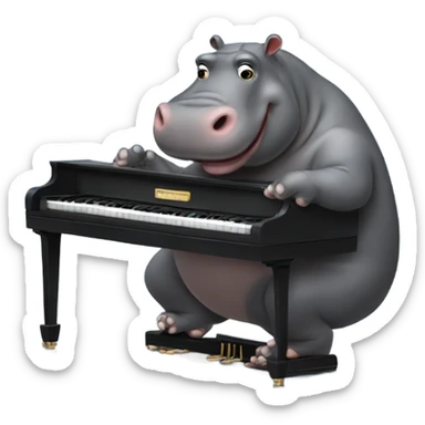 Hippo playing the piano sticker