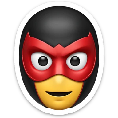 A high-gloss 3D emoji-style mask inspired by a superhero design. Smooth rounded head shape with expressive large eyes. Primary color: matte black. Secondary color: bright red web-pattern lines across the mask. Clean, shiny, cartoony finish, symmetrical design, crisp outlines sticker