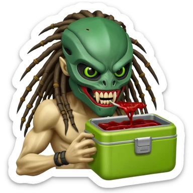 The predator with mask eating from a lunchbox sticker
