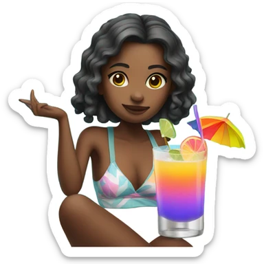 Girl in a pool with a cocktail  sticker