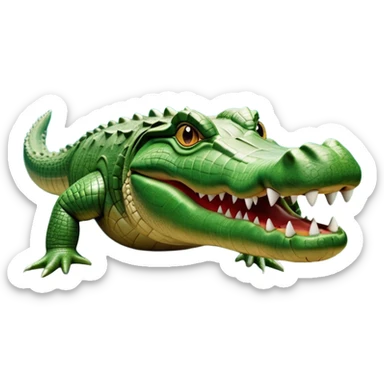 cinematic-crocodile-realistic-full-body-on all fours-emoji,-massive-scaled-body-partially-submerged-in-shallow-water,-head-tilted-dramatically,-rough-green-and-brown-hide-textured-with-deep-ridges,-simplified-yet-realistic-focused-features, head held high sticker