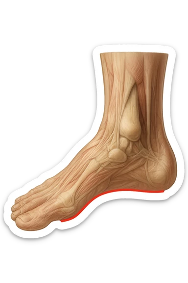 spazio dall'avampiede al tallone umano sottolineato in rosso, fai l'arto umano anatomico realistico con evidenza su quel tratto sticker