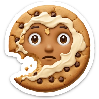{
    "type": "object",
    "look": "broken cookie man, missing bite, crumbs on edge, front view",
    "description": "a cookie man partially eaten, showing a bite mark and rough crumbs"
  } sticker