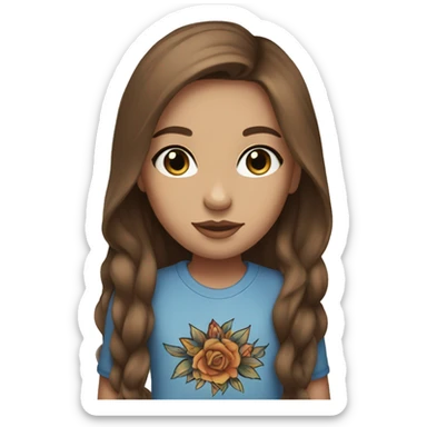 Girl with long brown hair, blue eyes, and tattoo sleeves sticker