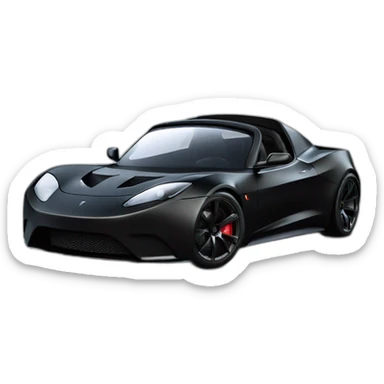 modified black Tesla Roadster with sporty front spoiler viewed from front sticker