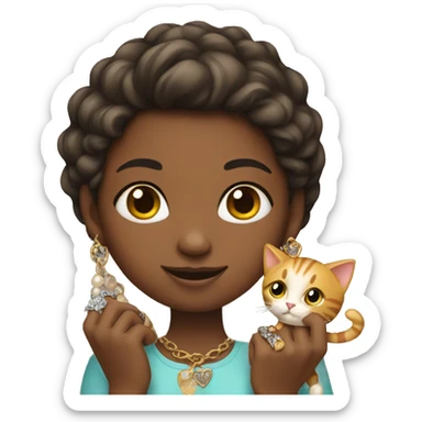 girl holding cat and jewelry sticker