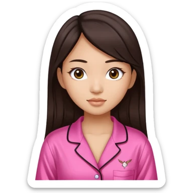 IT Girl, Asian, dark brown hair color, with big brown eyes, wearing Victoria's Secret pajamas sticker