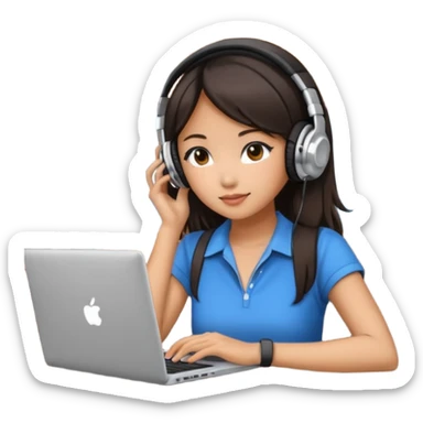 An Asian girl at the bar with a laptop and headphones on sticker