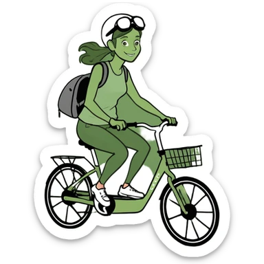 A women who rides an e bike with a bike trailer for kids  sticker