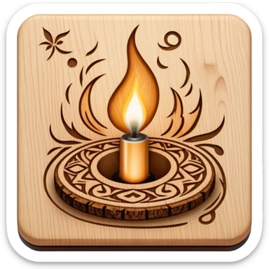 Pyrography icon, wooden surface with detailed burn marks, intricate patterns etched into wood using a soldering iron, no flames or smoke, minimalistic style, clean lines, transparent background. sticker