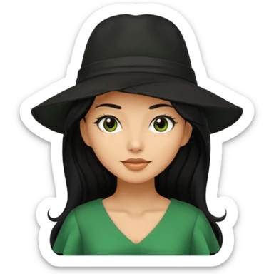 green dress black long hair black hat sticker