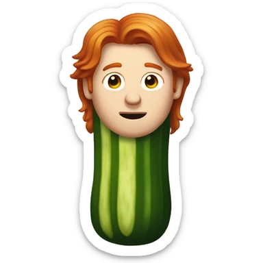 Pickle with the face of ron weasley. Pickle has red hair. sticker