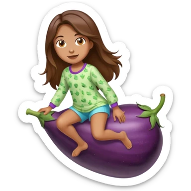 girl with long brown hair riding eggplant in shorts pijamas sticker