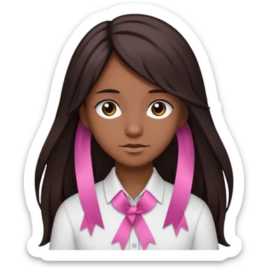 arikan, dark long hair whit pink ribbons. brown skin sticker