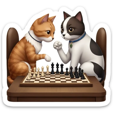 кошка с собакой играют в шахматы за столом sticker