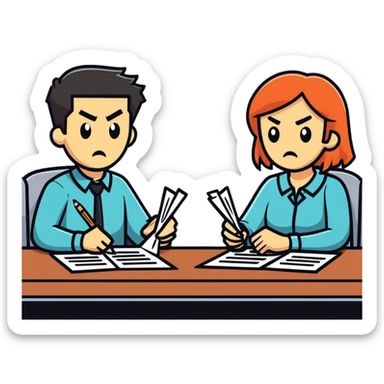 angry couple signing divorce papers sticker