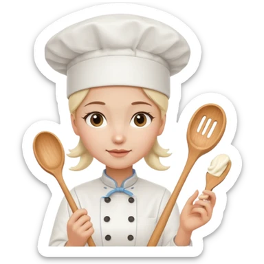 Young female baker - wearing a white chef's hat and holding a cream piping bag sticker