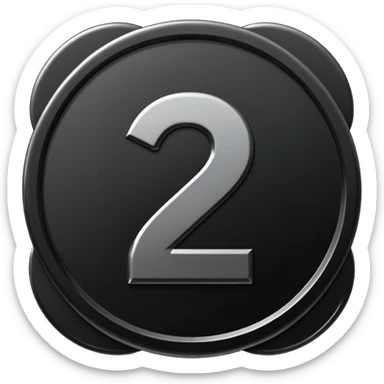 Emoji icon of a black coin with engraved number 2, minimalist style, isolated sticker