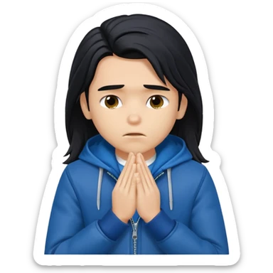 a PRETTY BRATZ boy with black long hair looking sad and covering his face with hands sticker