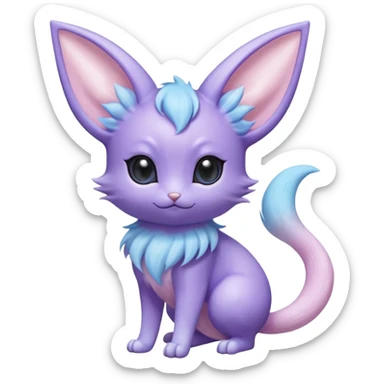 Cute kawaii fluffy floofy Pastel Gradients Shiny silky realistic smooth soft Espeon-Mew-Minccino-Delcatty-Pachirisu-fusion sticker