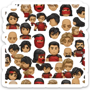 Tanned man black hair stern face red and black armour vintage sticker