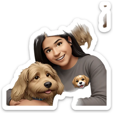 smiling girl with dog sticker