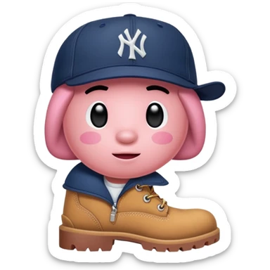 Kirby with timberland boots and a new york Yankee cap sticker