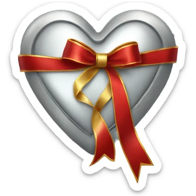 Silver heart with red ribbon that has gold details sticker