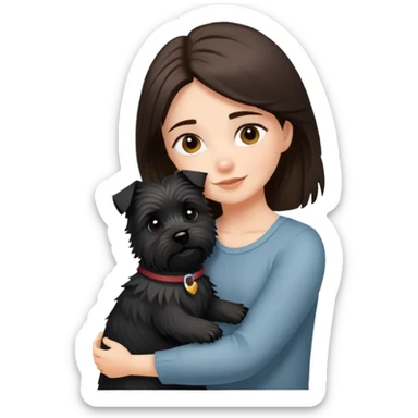 Brunette girl with black cairn terrier hug sticker