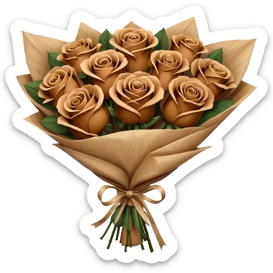 Bouquet of brown roses in a paper package sticker