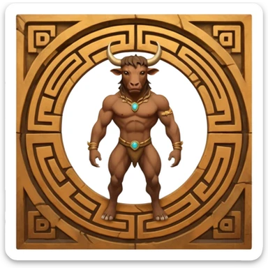 solarpunk style, oil paint - skinny The Minotaur lurks in the middle of the labyrinth sticker