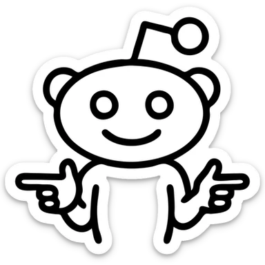 Snoo the Reddit mascot doing finger guns, outlined style, minimal background, expressive face sticker