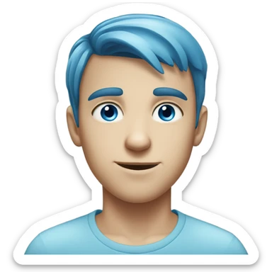 Straight faced young Caucasian boy with blue eyes and blue hair sticker