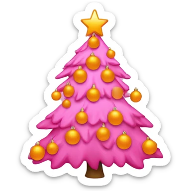 Pink Christmas tree with orange ornaments  sticker