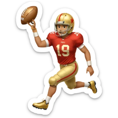 football player trophy gold old helmet player giving stiff arm knee up sticker