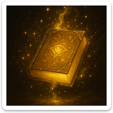 a mystic yellow book, glowing, magical, mysterious, floating, with sparkles, in a fantasy style sticker