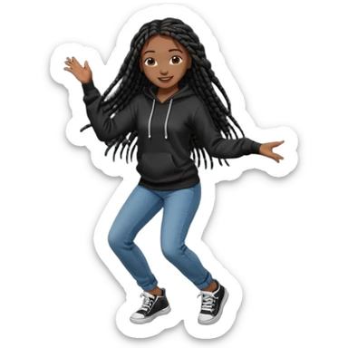 African American girl dark skin with long black box braids wearing plain black hoodie wearing skinny jeans wdancing sticker