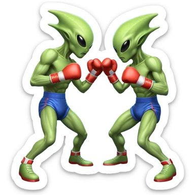 two alien fighters boxing, mid-punch action, motion blur effect, glowing energy impact, dramatic lighting, 3D cartoon, mobile game icon style, clean background, no text, no watermark
 sticker