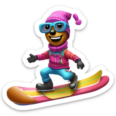hot dog snowboarding  sticker