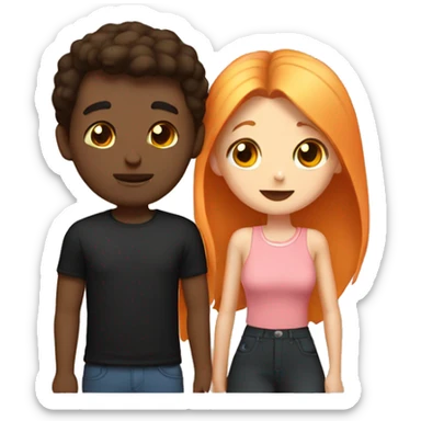 A girl with a black square kisses a tall guy with brown hair. Above them is a peach sticker
